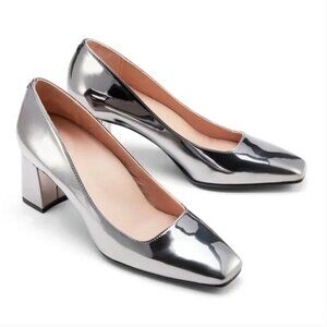 Inez Frida Block Heel Pumps Gunmetal Silver Metallic Size 6